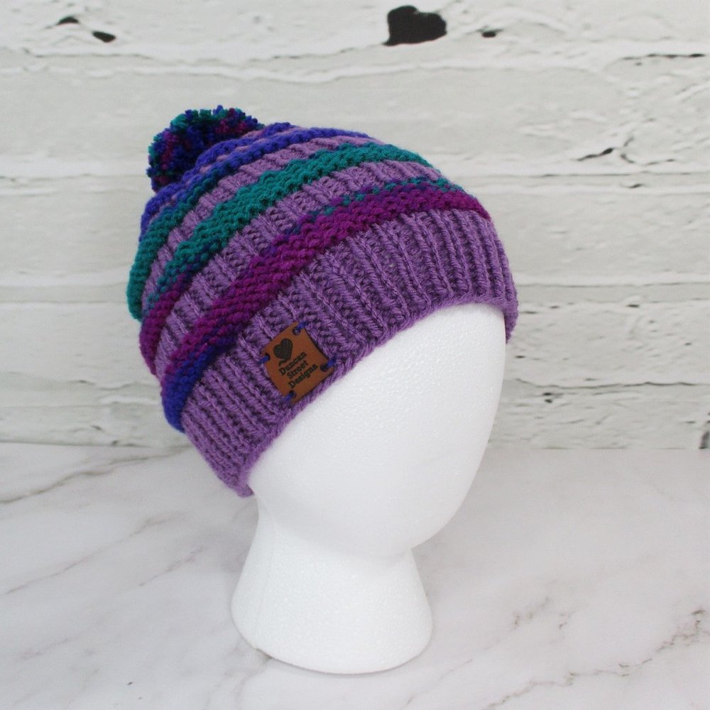 Duncan Street Designs Purple Power Hand Knit Beanie Hat